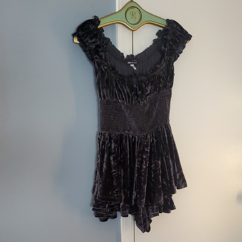 Urban Outfitters Black Velvet Ruffled Bodysuit